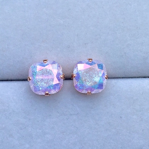 Jewelry - Aurora Borealis Pink Ice + Rose Gold Cushion Cut Crystal Earrings